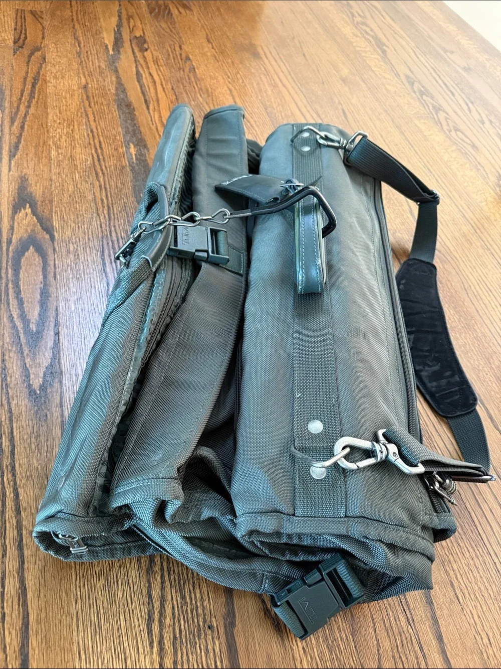 Tumi Olive Green Convertible Briefcase Duffle with Shoulder Strap